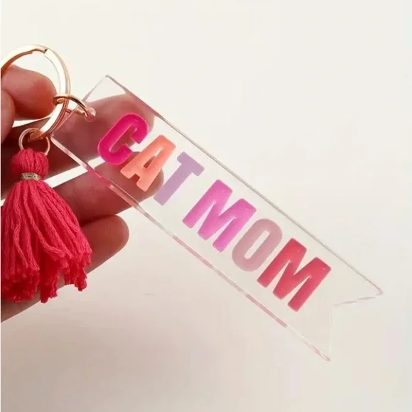 🆕✨ BOGO! CAT MOM engraved Acrylic Key Chain with Tassel charm NEW Boutique - Picture 3 of 5